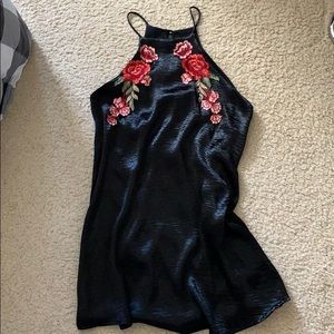 Rose Appliqué Black Dress